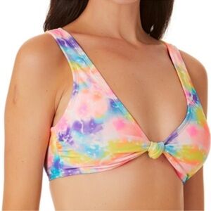 Neon Tie Dye Front Knot Bikini Top NWT